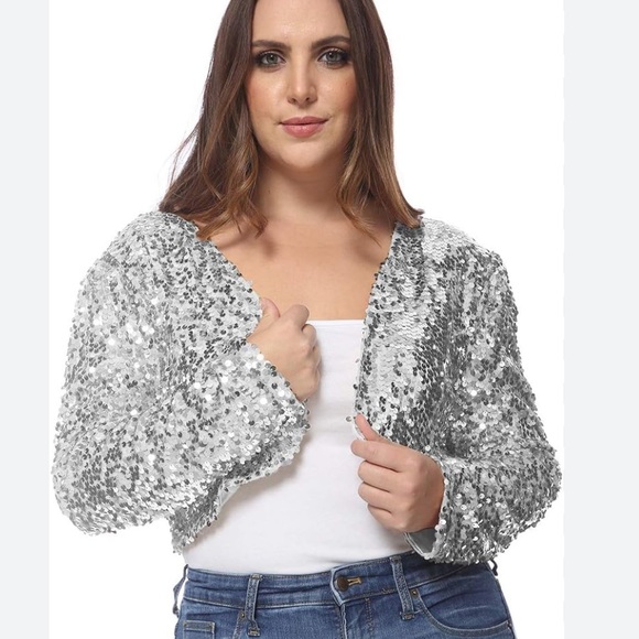 Anna-Kaci Silver Sequins Boléro Jacket sz L - Picture 2 of 8
